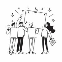 People with Sparkling Presentation Boards and Joyful Expressions concept as A group of people using sparkling presentation boards with joyful expressions set against a whimsical ba Cleans vector