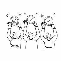 People with Sparkling Evaluation Badges and Happy Smiles concept as A group of people holding sparkling evaluation badges with happy smiles set against a dreamy background offering Cleans vector