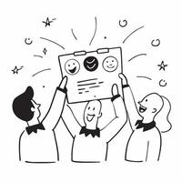 People with Sparkling Employee Evaluations and Happy Faces concept as A group of people holding sparkling employee evaluations with happy faces set against a fantastical background Cleans vector