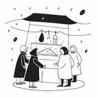 People with Raincoats and Street Markets concept as A group of people in raincoats exploring street markets during a rain shower set against a dreamy background offering ample spac Cleans vector