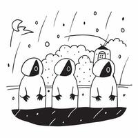 People with Rain Ponchos and Street Performers concept as A group of people in rain ponchos watching street performers in the rain set against a whimsical background offering ample Cleans vector