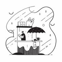 People with Rain Boots and Travel Journals concept as Travelers in rain boots writing in travel journals during a rain shower set against a dreamy background offering ample space f Cleans vector