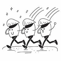 People with Rain Hats and Morning Runs concept as A group of people wearing rain hats going for morning runs during a rain shower set against a whimsical background offering ample Cleans vector