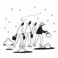 People with Rain Boots and Dog Walks concept as A group of people in rain boots walking dogs during a rain shower set against a dreamy background offering ample space for text or g Cleans vector