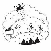 People with Rain Boots and Hiking Trails concept as A group of people in rain boots hiking through trails during a rain shower set against a dreamy background offering ample space Cleans vector