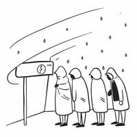People with Rain Boots and Library Visits concept as A group of people in rain boots visiting libraries during a rain shower set against a dreamy background offering ample space fo Cleans vector