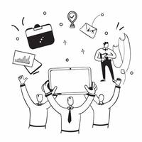 People with Medals and Laptops concept as Business professionals wearing medals and using laptops set against a whimsical background offering ample space for text or graphics symbo Cleans vector