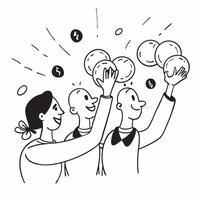 People with Magic Coins and Beaming Faces concept as A group of people holding magic coins with beaming faces set against a fantastical background offering ample space for text or Cleans vector