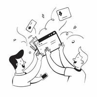 People with Magic Financial Apps and Happy Faces concept as A group of people using magic financial apps with happy faces set against a fantastical background offering ample space Cleans vector