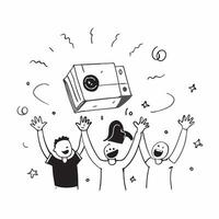People with Magical Safes and Happy Faces concept as A group of people with magical safes and happy faces set against a fantastical background offering ample space for text or grap Cleans vector
