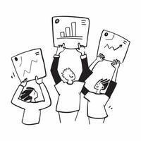 People with Glowing Performance Charts and Joyful Expressions concept as A group of people holding glowing performance charts with joyful expressions set against a dreamy backgroun Cleans vector