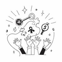 People with Golden Keys and Enchanted Treasures concept as A group of people with golden keys and enchanted treasures set against a mystical background offering ample space for tex Cleans vector