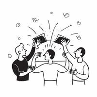 People with Glowing Meeting Tools and Beaming Faces concept as A group of people using glowing meeting tools with beaming faces set against a whimsical background offering ample sp Cleans vector