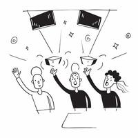 People with Glowing Projectors and Joyful Expressions concept as A group of people using glowing projectors with joyful expressions set against a fantastical background offering am Cleans vector