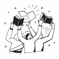 People with Glowing Notebooks and Joyful Expressions concept as A group of people holding glowing notebooks with joyful expressions set against a dreamy background offering ample s Cleans vector
