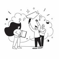 People with Glowing Office Decorations and Joyful Expressions concept as A group of people with glowing office decorations and joyful expressions set against a fantastical backgrou Cleans vector