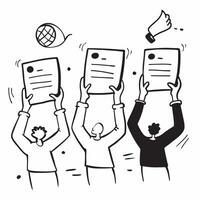 People with Glowing Evaluation Forms and Joyful Faces concept as A group of people holding glowing evaluation forms with joyful faces set against a fantastical background offering Cleans vector