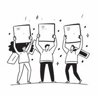 People with Glowing Hiring Boards and Joyful Expressions concept as A group of people using glowing hiring boards with joyful expressions set against a fantastical background offer Cleans vector