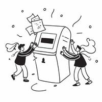People with Glowing ATMs and Joyful Faces concept as A group of people using glowing ATMs with joyful faces set against a fantastical background offering ample space for text or gr Cleans vector