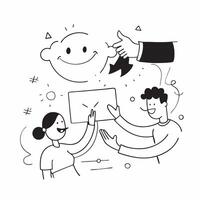 People with Glowing Collaboration Tools and Happy Smiles concept as A group of people using glowing collaboration tools with happy smiles set against a whimsical background offerin Cleans vector