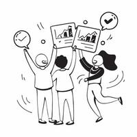 People with Glowing Appraisal Metrics and Joyful Faces concept as A group of people holding glowing appraisal metrics with joyful faces set against a whimsical background offering Cleans vector