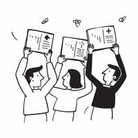 People with Glowing Appraisal Charts and Joyful Faces concept as A group of people holding glowing appraisal charts with joyful faces set against a dreamy background offering ample Cleans vector