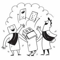 People with Glowing Cash Registers and Cheerful Expressions concept as A group of people with glowing cash registers and cheerful expressions set against a whimsical background off Cleans vector