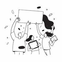 People with Floating Whiteboards and Joyful Faces concept as A group of people using floating whiteboards with joyful faces set against a dreamy background offering ample space for Cleans vector