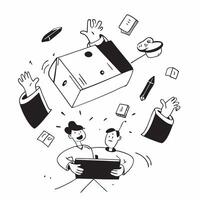 People with Floating Office Tools and Smiling Faces concept as A group of people using floating office tools with smiling faces set against a whimsical background offering ample sp Cleans vector