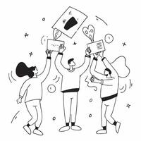 People with Floating Performance Awards and Joyful Faces concept as A group of people holding floating performance awards with joyful faces set against a fantastical background off Cleans vector