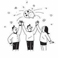 People with Floating Piggy Banks and Smiling Faces concept as A group of people with floating piggy banks and smiling faces set against a whimsical background offering ample space Cleans vector
