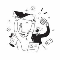 People with Floating Meeting Tools and Joyful Expressions concept as A group of people using floating meeting tools with joyful expressions set against a whimsical background offer Cleans vector