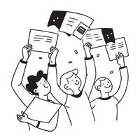 People with Floating Job Fair Invitations and Joyful Faces concept as A group of people holding floating job fair invitations with joyful faces set against a dreamy background offe Cleans vector