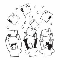 People with Floating Meeting Notes and Smiling Faces concept as A group of people holding floating meeting notes with smiling faces set against a whimsical background offering ampl Cleans vector