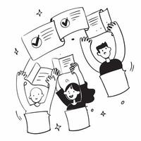 People with Floating Hiring Invitations and Joyful Faces concept as A group of people holding floating hiring invitations with joyful faces set against a dreamy background offering Cleans vector