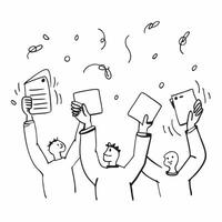 People with Floating Employment Badges and Joyful Faces concept as A group of people holding floating employment badges with joyful faces set against a dreamy background offering a Cleans vector