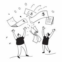 People with Floating Financial Reports and Joyful Expressions concept as A group of people with floating financial reports and joyful expressions set against a dreamy background of Cleans vector