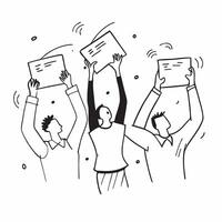 People with Floating Achievement Certificates and Joyful Faces concept as A group of people holding floating achievement certificates with joyful faces set against a dreamy backgro Cleans vector