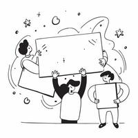 People with Enchanted Whiteboards and Smiling Faces concept as A group of people using enchanted whiteboards with smiling faces set against a dreamy background offering ample space Cleans vector