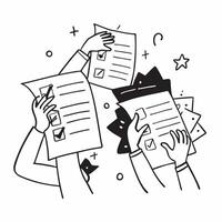 People with Enchanted Review Forms and Beaming Faces concept as A group of people holding enchanted review forms with beaming faces set against a fantastical background offering am Cleans vector
