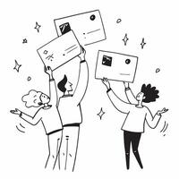 People with Enchanted Review Charts and Beaming Faces concept as A group of people holding enchanted review charts with beaming faces set against a dreamy background offering ample Cleans vector