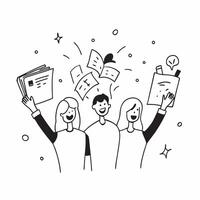 People with Enchanted Welcome Kits and Smiling Faces concept as A group of people holding enchanted welcome kits with smiling faces set against a whimsical background offering ampl Cleans vector