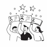 People with Enchanted Performance Reviews and Beaming Faces concept as A group of people holding enchanted performance reviews with beaming faces set against a dreamy background of Cleans vector