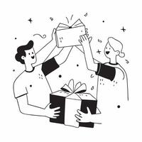 People with Enchanted Offer Packages and Smiling Faces concept as A group of people holding enchanted offer packages with smiling faces set against a whimsical background offering Cleans vector