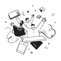 People with Enchanted Office Gadgets and Smiling Faces concept as A group of people using enchanted office gadgets with smiling faces set against a whimsical background offering am Cleans vector