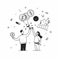 People with Enchanted Financial Reports and Smiling Faces concept as A group of people with enchanted financial reports and smiling faces set against a fantastical background offer Cleans Set 2 vector