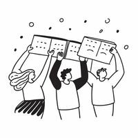 People with Enchanted Calendars and Joyful Faces concept as A group of people holding enchanted calendars with joyful faces set against a dreamy background offering ample space for Cleans vector