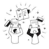 People with Enchanted Employment Guides and Smiling Faces concept as A group of people holding enchanted employment guides with smiling faces set against a whimsical background off Cleans vector