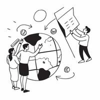 People with Earth and Business Process Planning concept as A group of people planning business processes with an earth model set against a dreamy background offering ample space fo Cleans vector