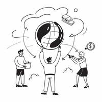 People with Earth and Business Process Reviews concept as A group of people reviewing business processes with an earth model set against a dreamy background offering ample space fo Cleans vector